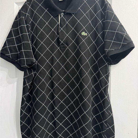 Lacoste Men's cotton Black Polo with White Grid Pattern. Ptp 24” length 28” - Picture 2 of 7